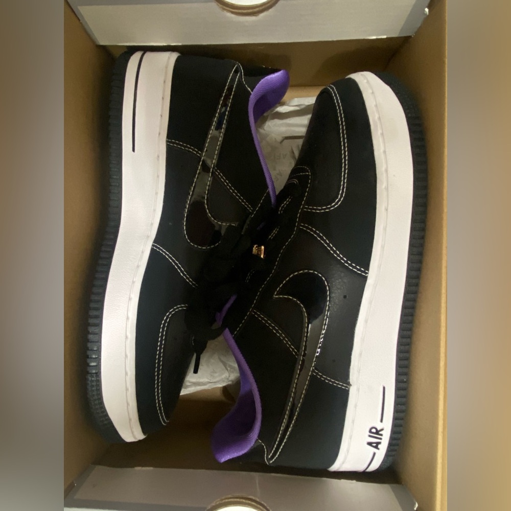 Black and White Air Force 1’s (GS) with Purple Accents